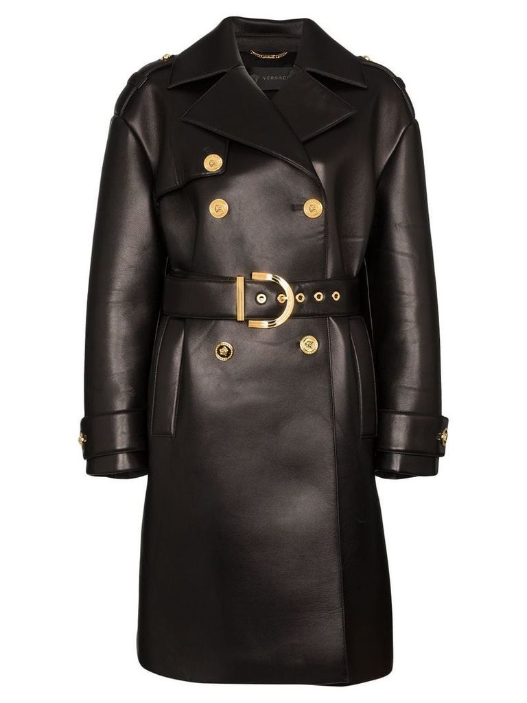 Versace lambskin leather trench coat - Black