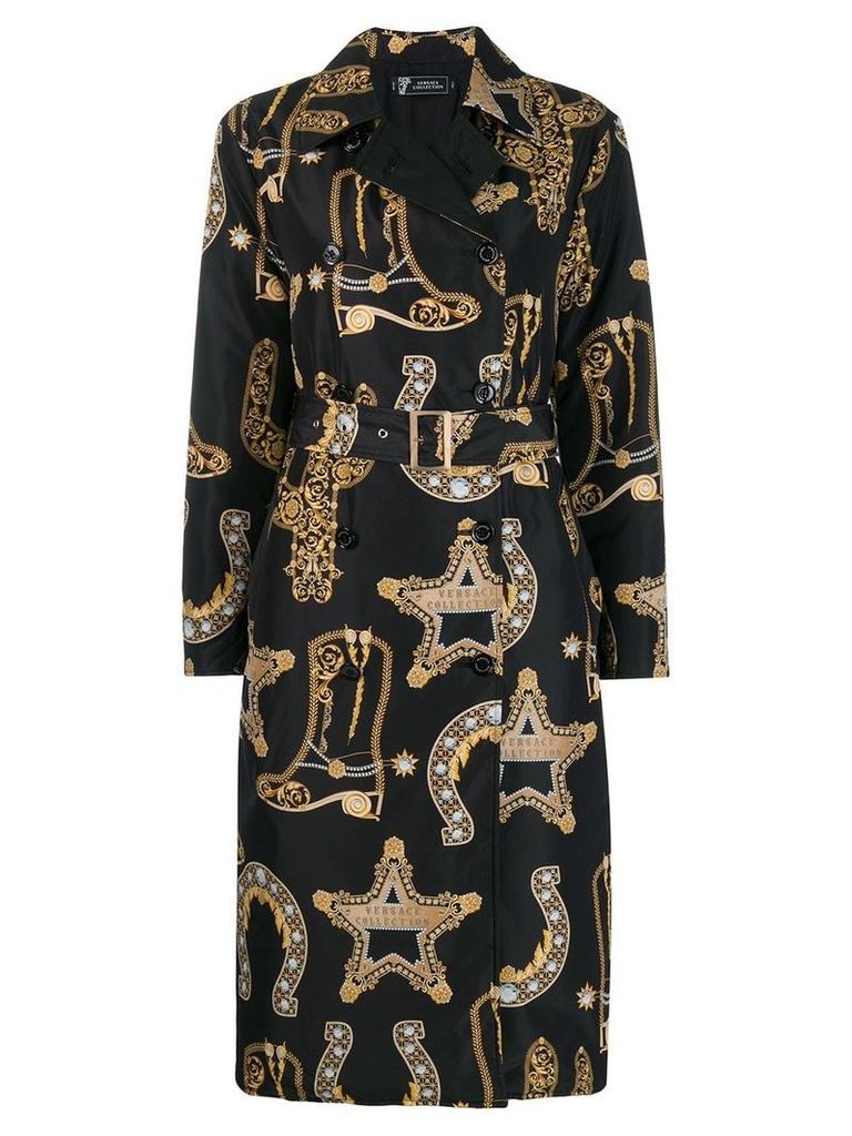 Versace Collection logo print trench coat - Black