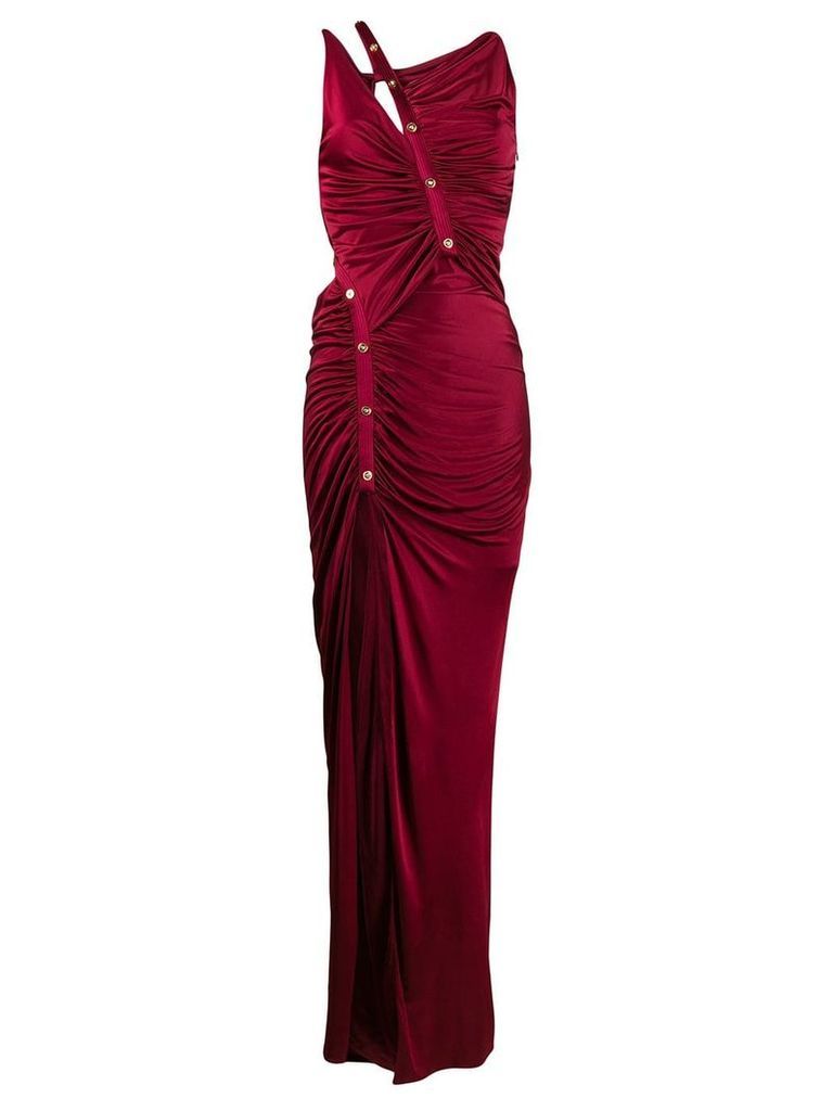 Versace ruched strappy detailed gown - Red