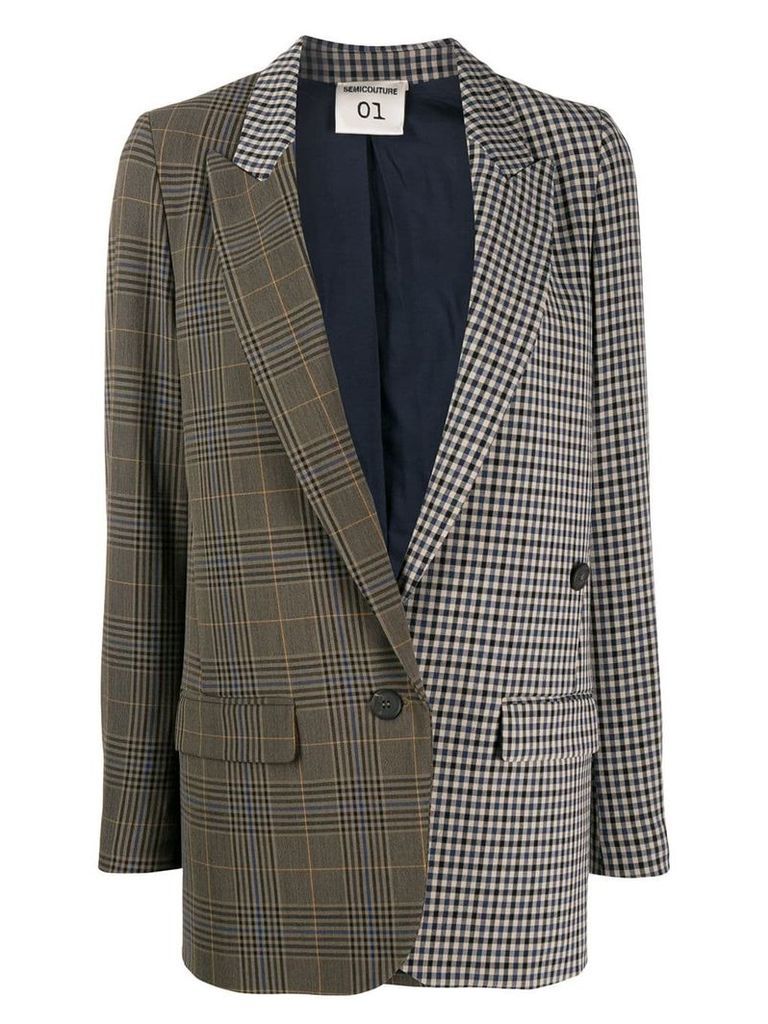 Semicouture checked patchwork blazer - Brown