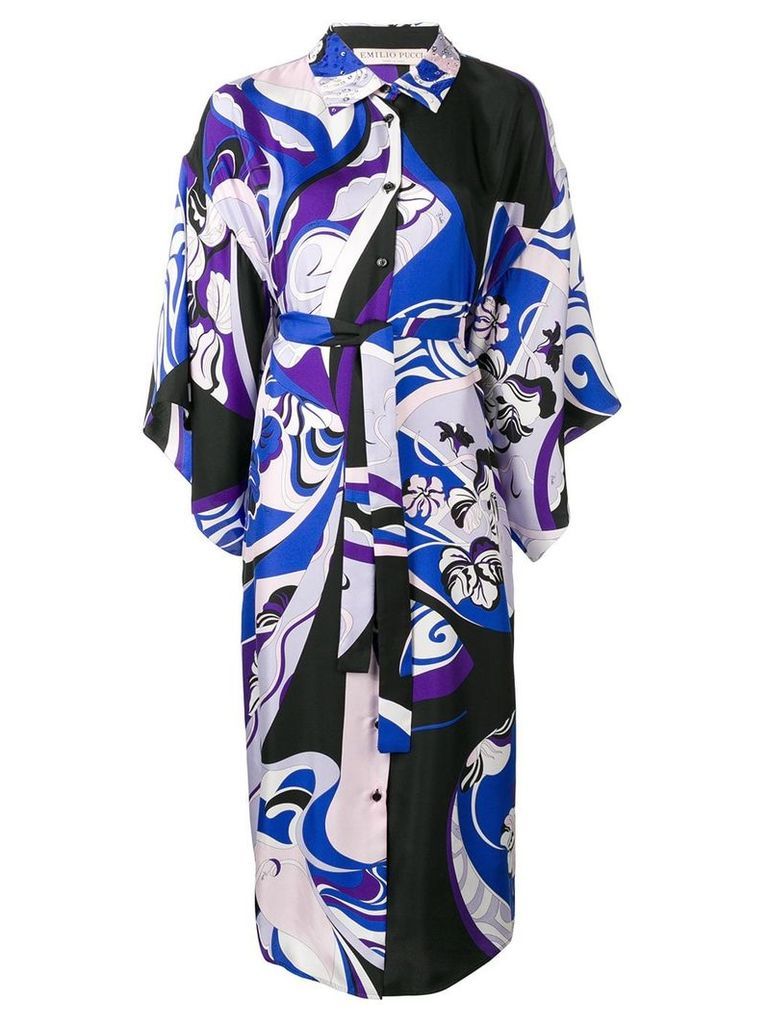 Emilio Pucci Hanami Print Beaded Collar Kimono Dress - Blue