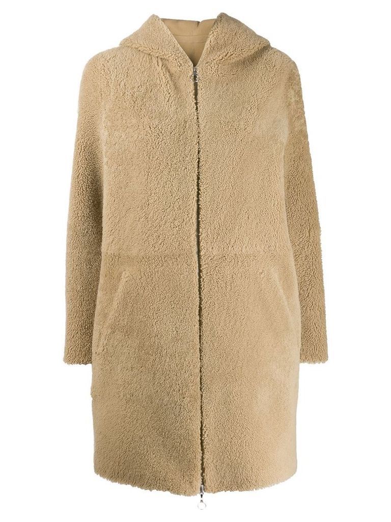 Sprung Frères Powell hooded shearling coat - NEUTRALS