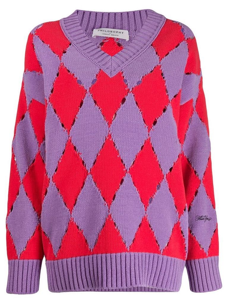 Philosophy Di Lorenzo Serafini distressed argyle sweater - PURPLE