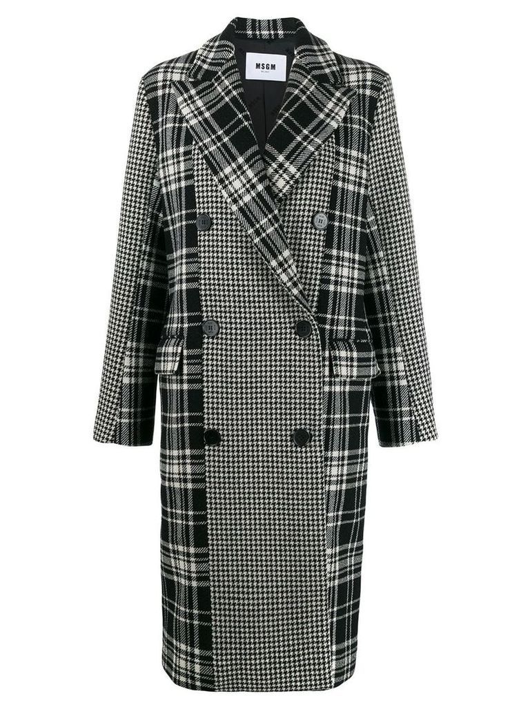 MSGM plaid and houndstooth double-breasted peacoat - Black