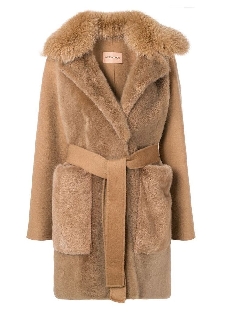 Yves Salomon belted cashmere coat - Brown