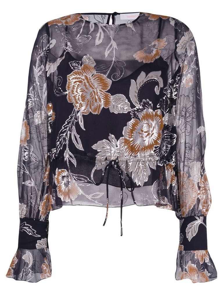 See By Chloé drawstring floral blouse - Black