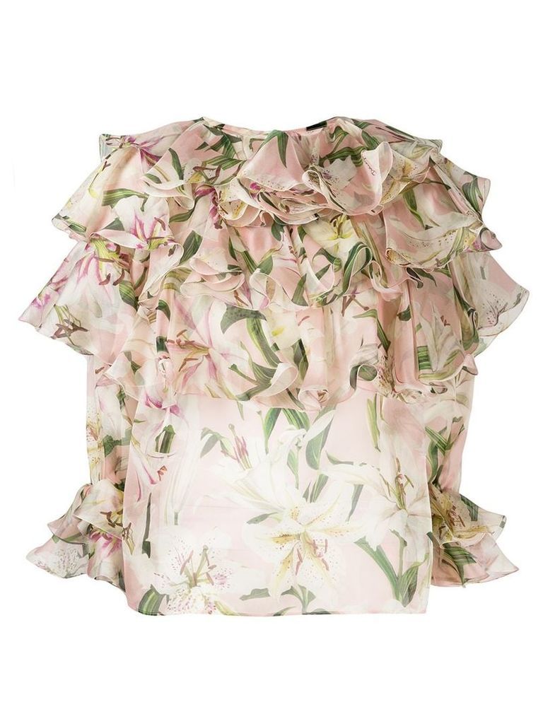 Dolce & Gabbana ruffle lily print blouse - Neutrals