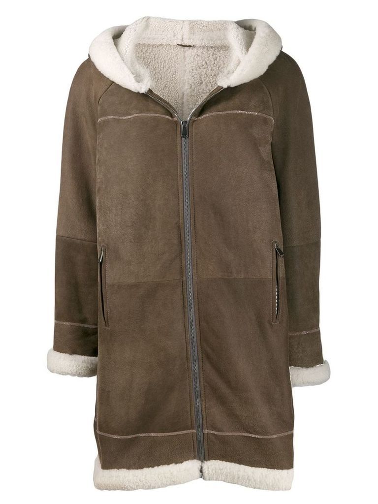 Brunello Cucinelli hooded shearling coat - Brown