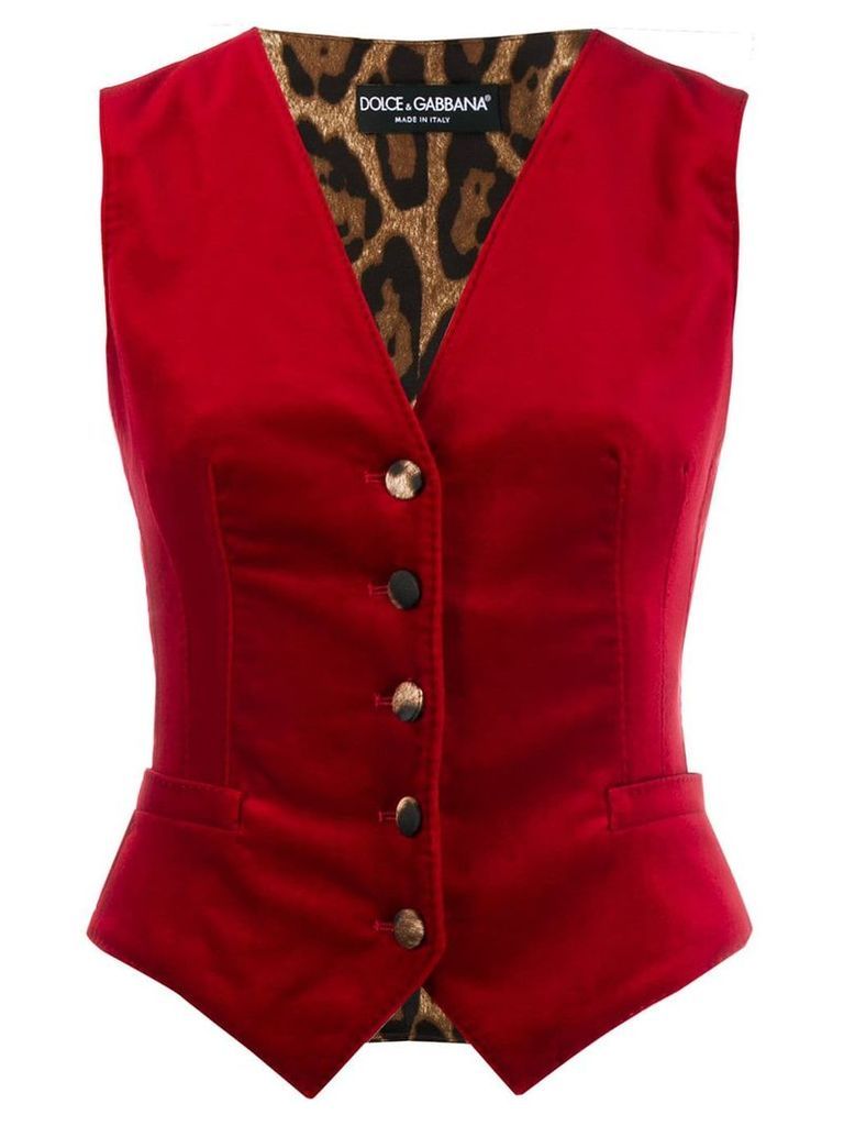 Dolce & Gabbana leopard panel velvet waistcoat - Red