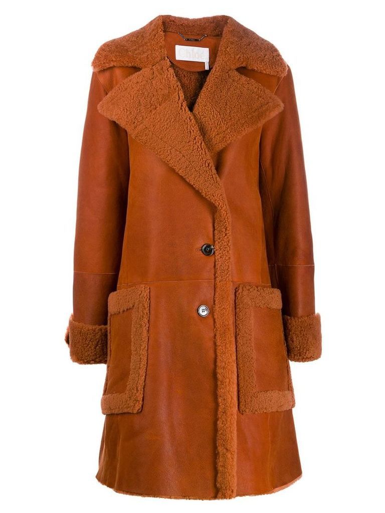 Chloé mid-length shearling coat - ORANGE