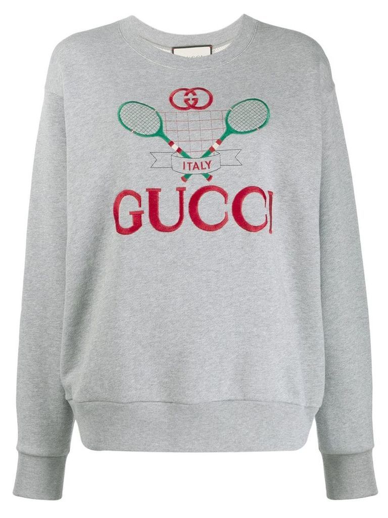Gucci tennis motif embroidered sweatshirt - Grey