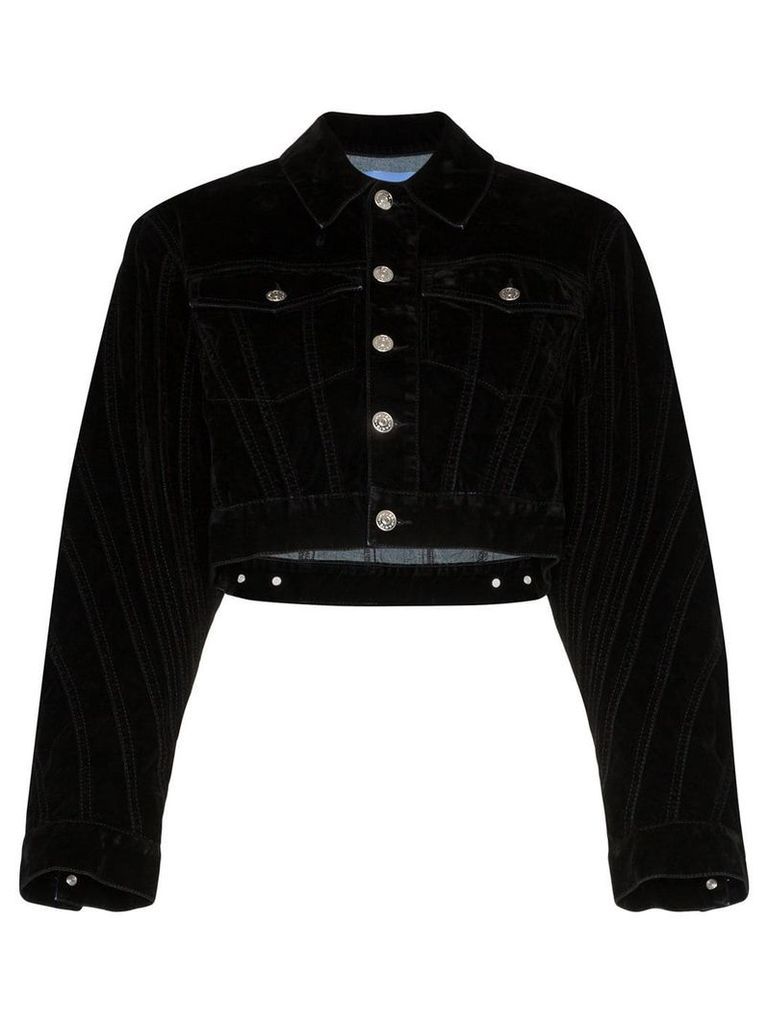 Mugler velvet cropped denim jacket - Black