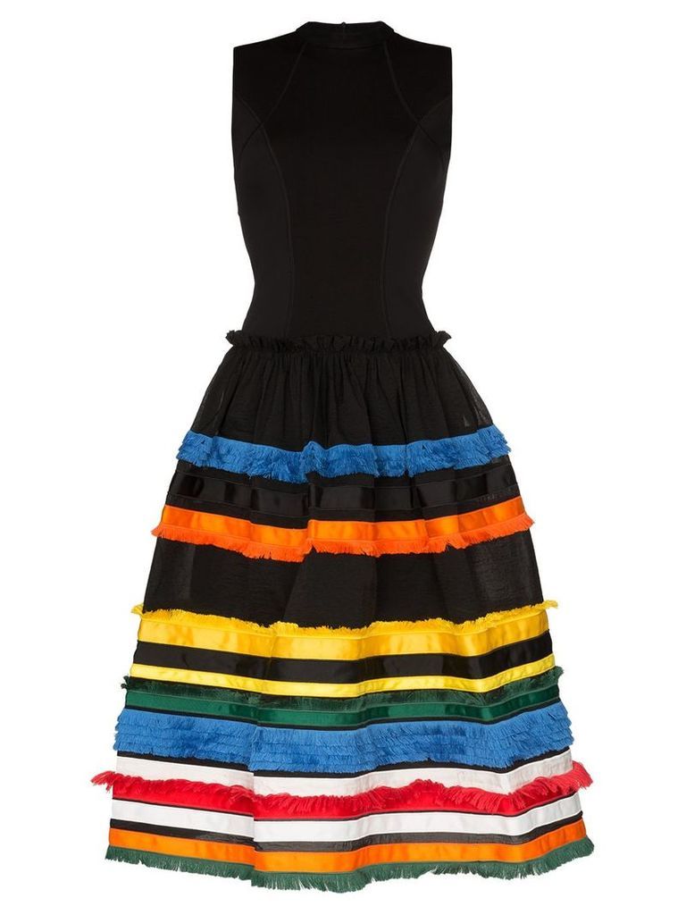 Angel Chen embroidered-stripe midi dress - Black