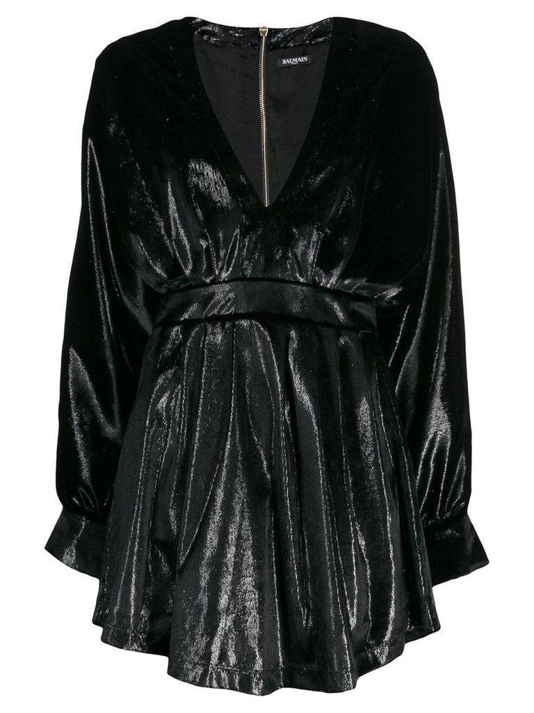 Balmain long-sleeve velvety dress - Black