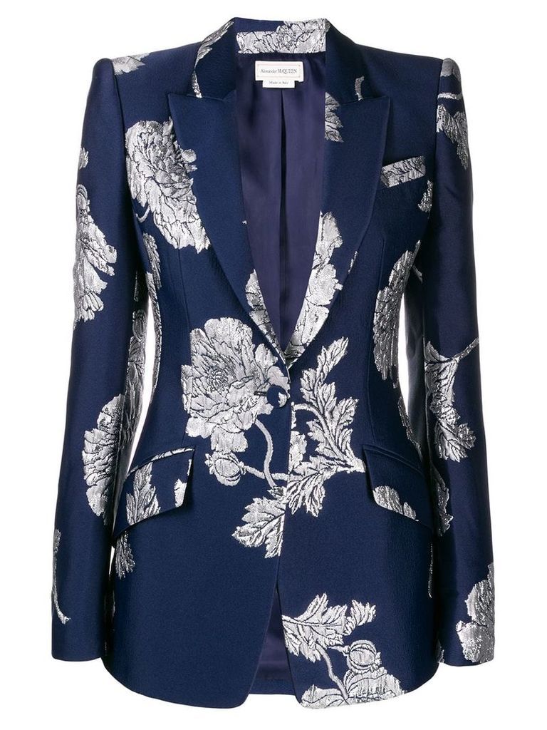 Alexander McQueen embroidered floral print blazer - Blue