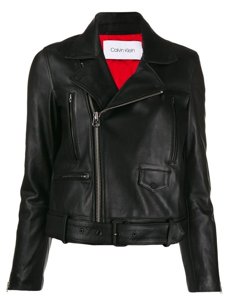 Calvin Klein buckled leather jacket - Black