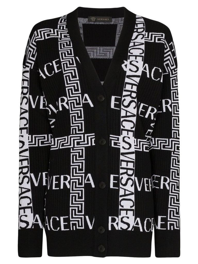Versace Greek Key logo-intarsia cardigan - Black