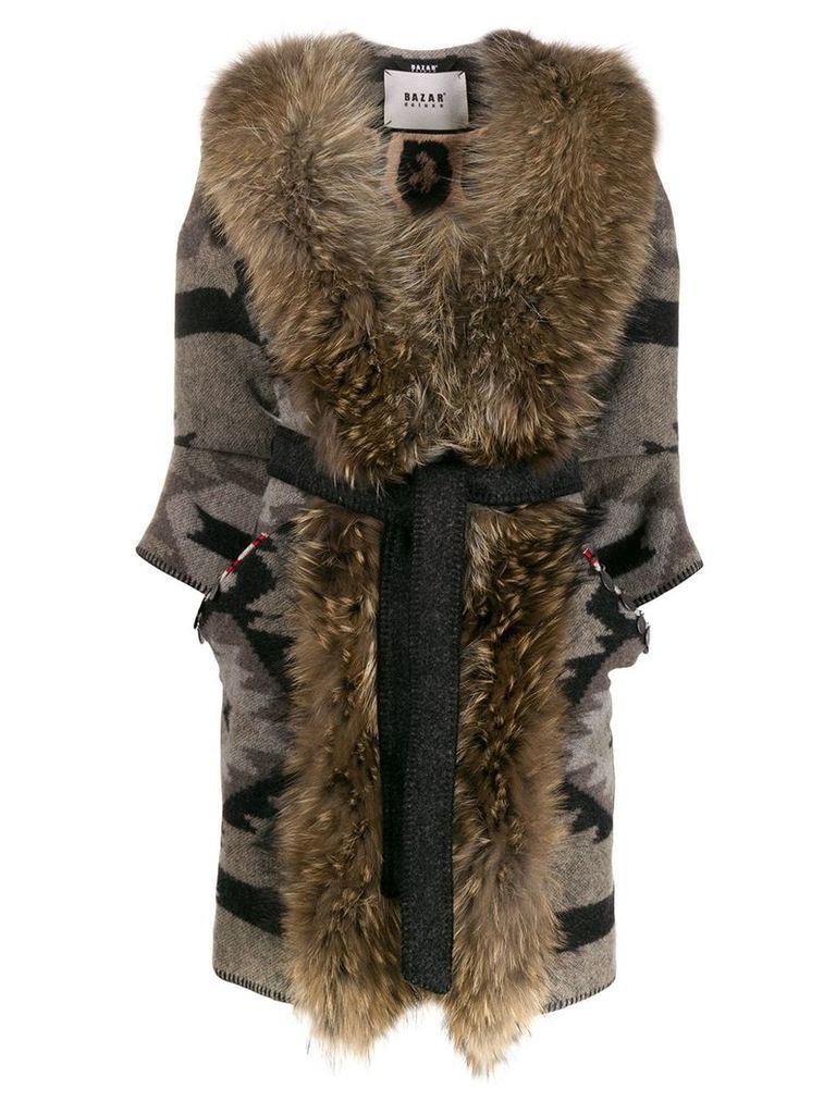 Bazar Deluxe faux-fur trim cardi-coat - Brown