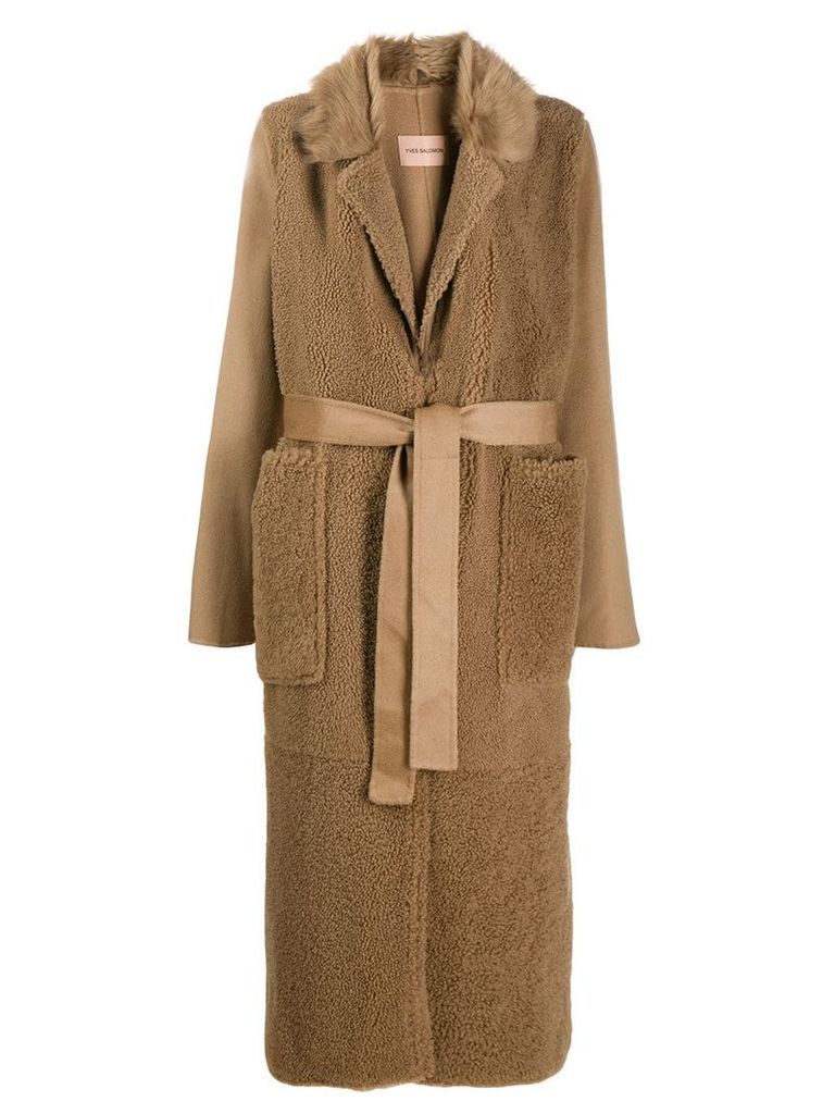 Yves Salomon long textured coat - NEUTRALS