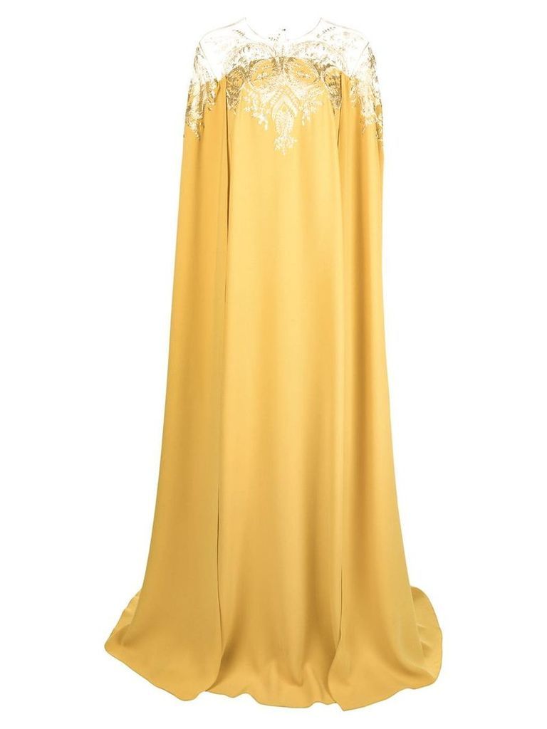 Oscar de la Renta embroidered cape dress - Yellow