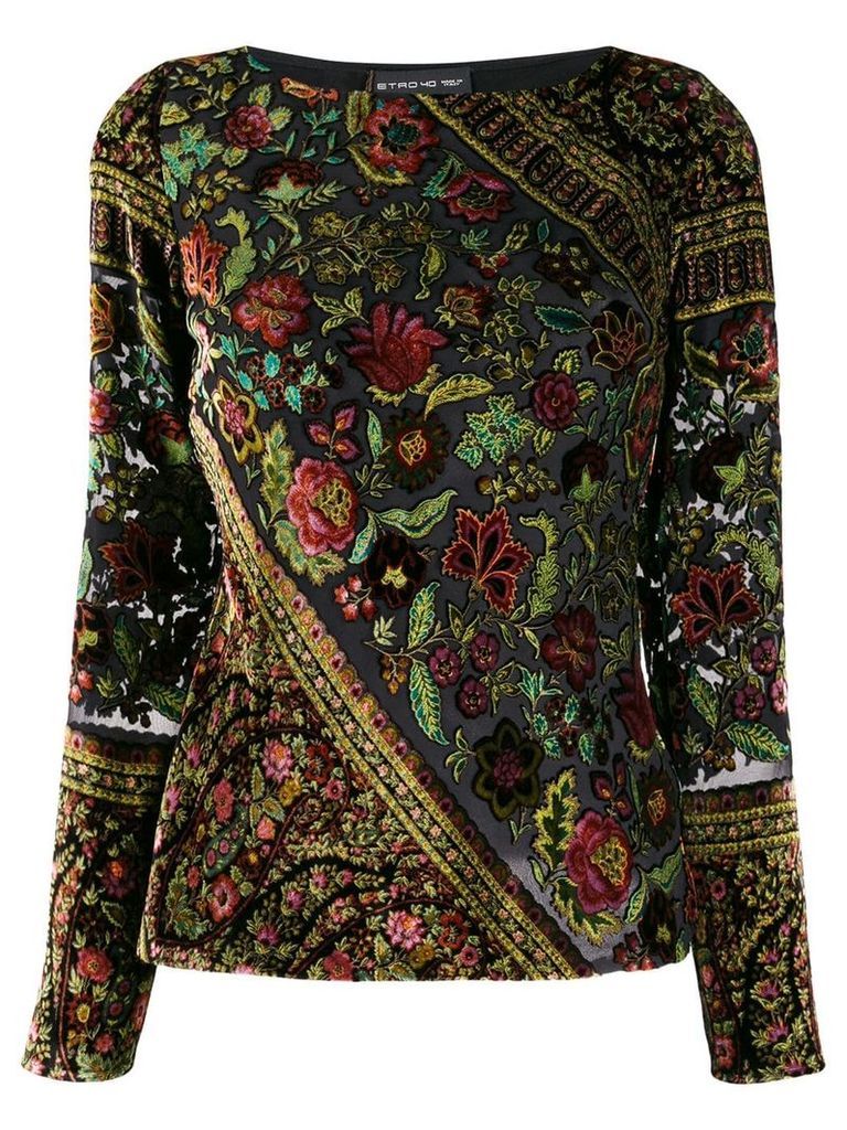 Etro embroidered floral blouse - Black
