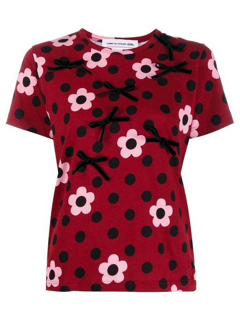 Comme Des Garçons Girl floral polka dot T-shirt - Red