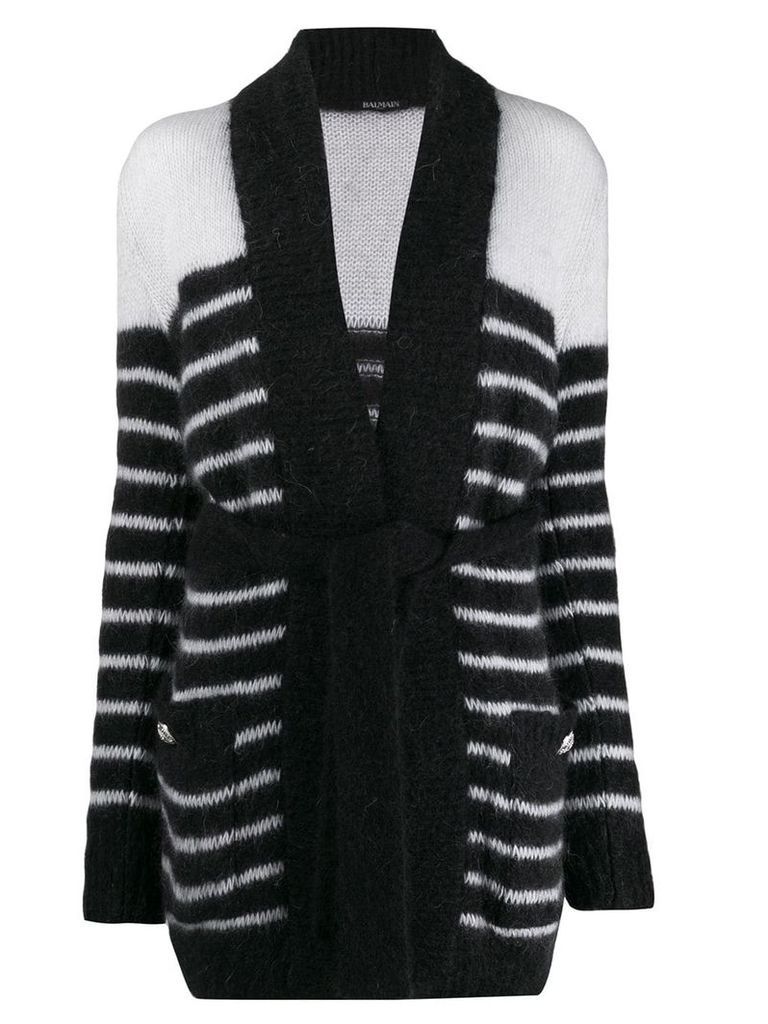 Balmain striped belted cardi-coat - Black