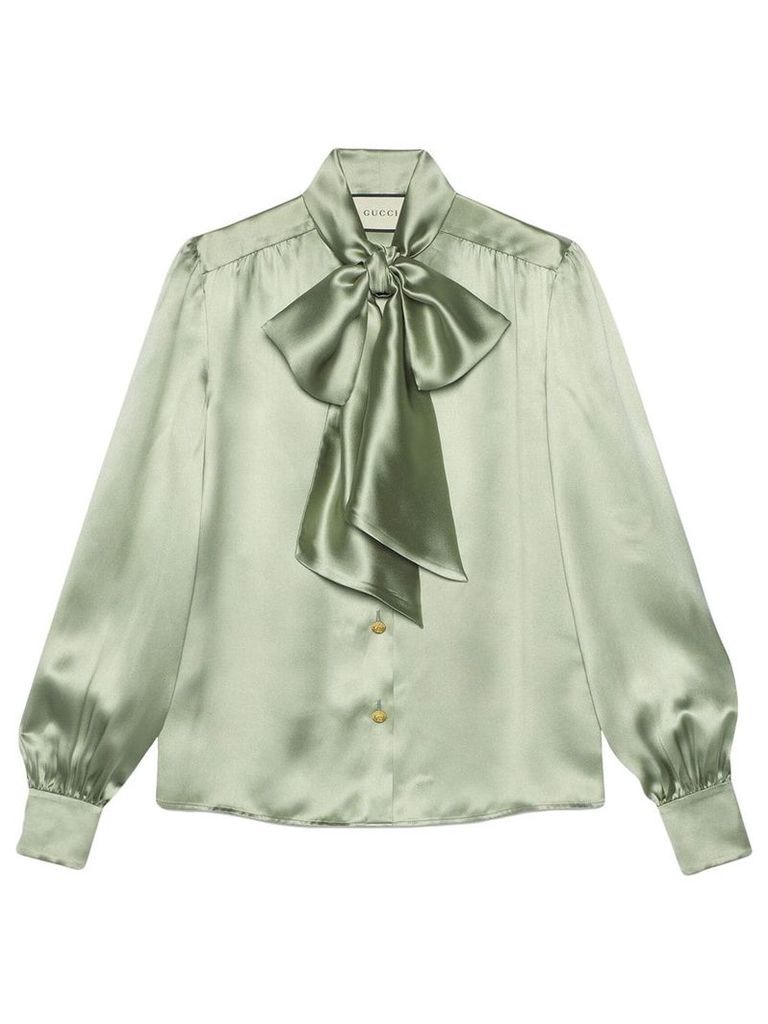 Gucci Satin shirt with neck bow - Green