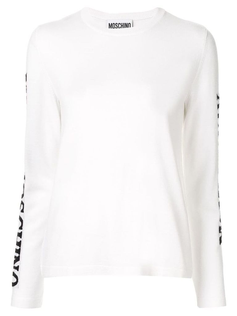 Moschino logo sleeve intarsia jumper - White