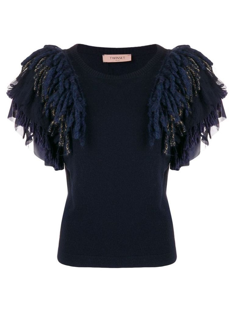 Twin-Set feather ruffled knitted top - Blue