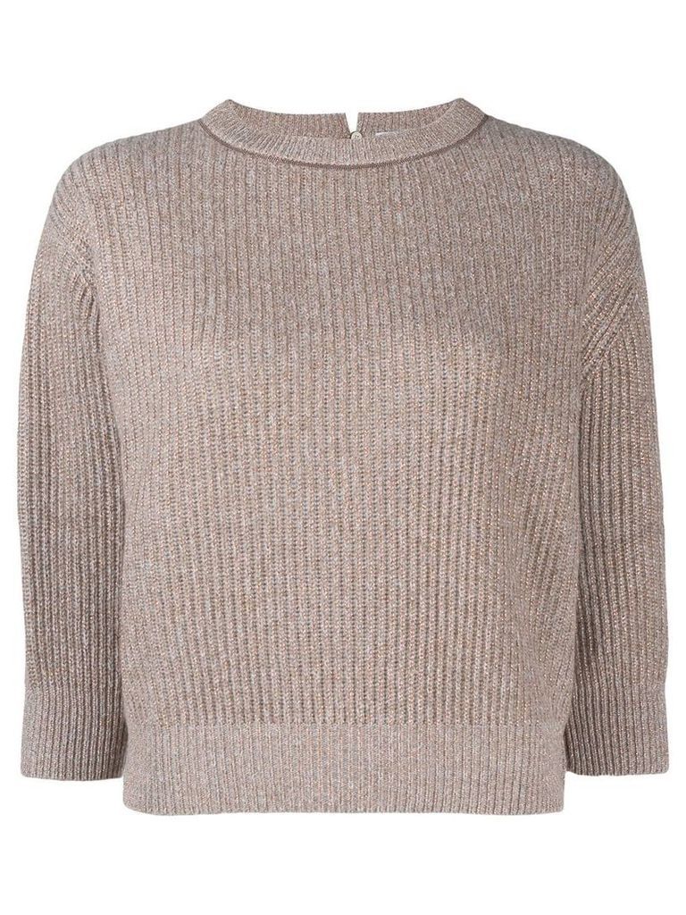 Brunello Cucinelli knitted cropped sweatshirt - Brown