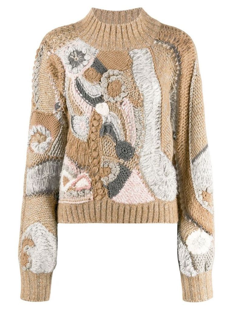 Alberta Ferretti colour-block embroidered sweater - Neutrals