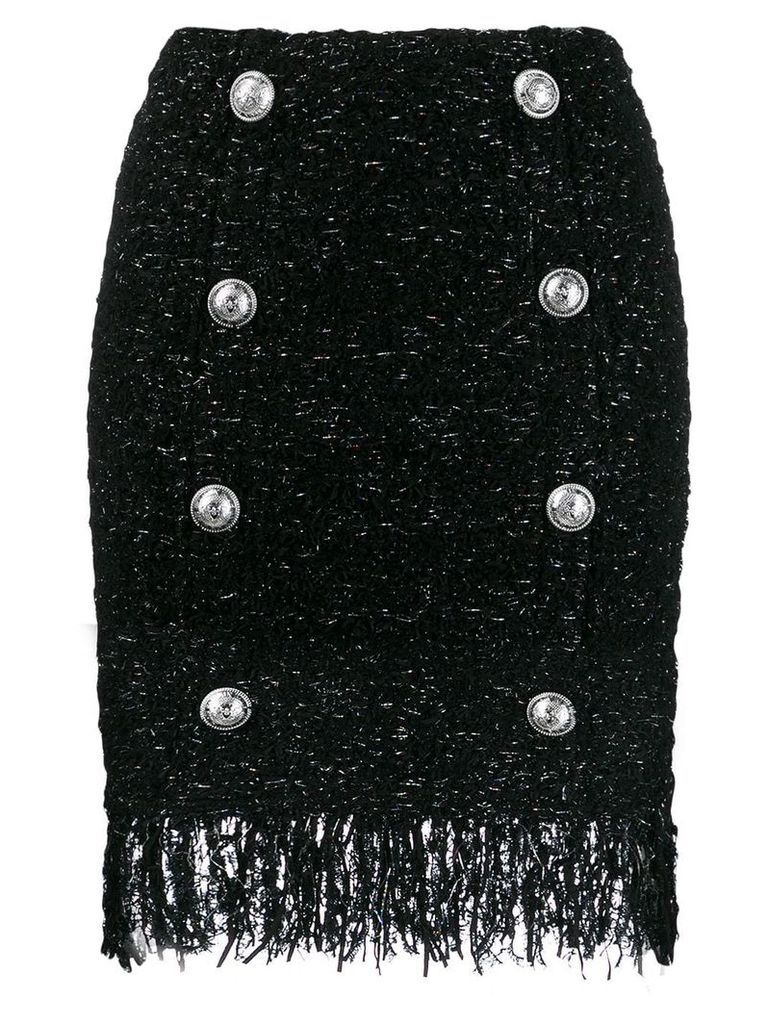 Balmain fringed tweed skirt - Black