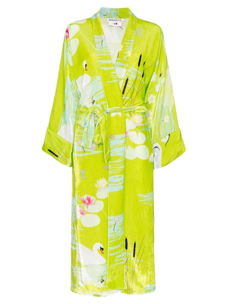 Bernadette swan print belted kimono - Green