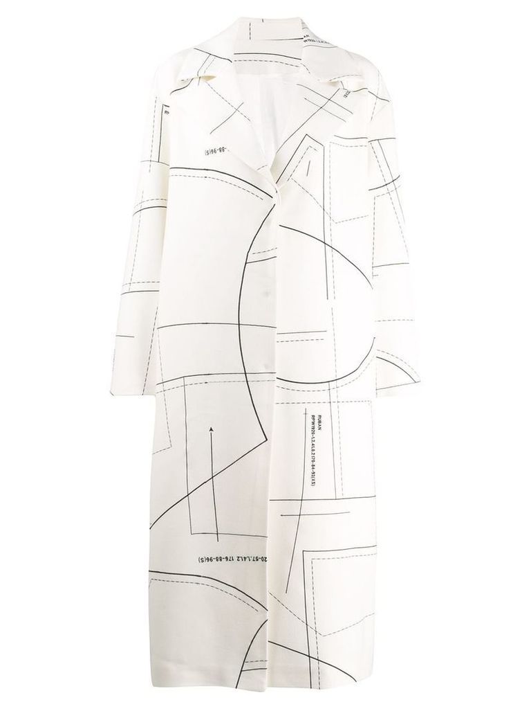 Ruban patterned midi coat - White