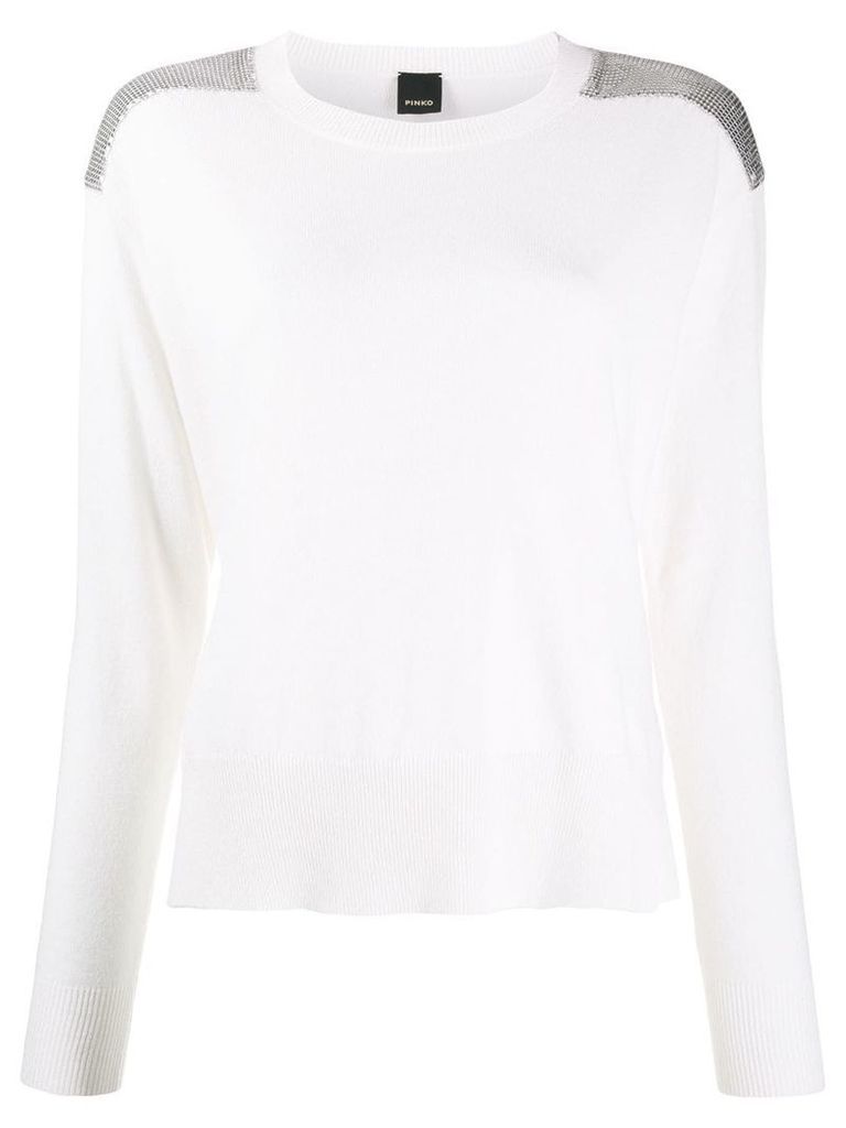 Pinko embellished shoulder knitted top - White