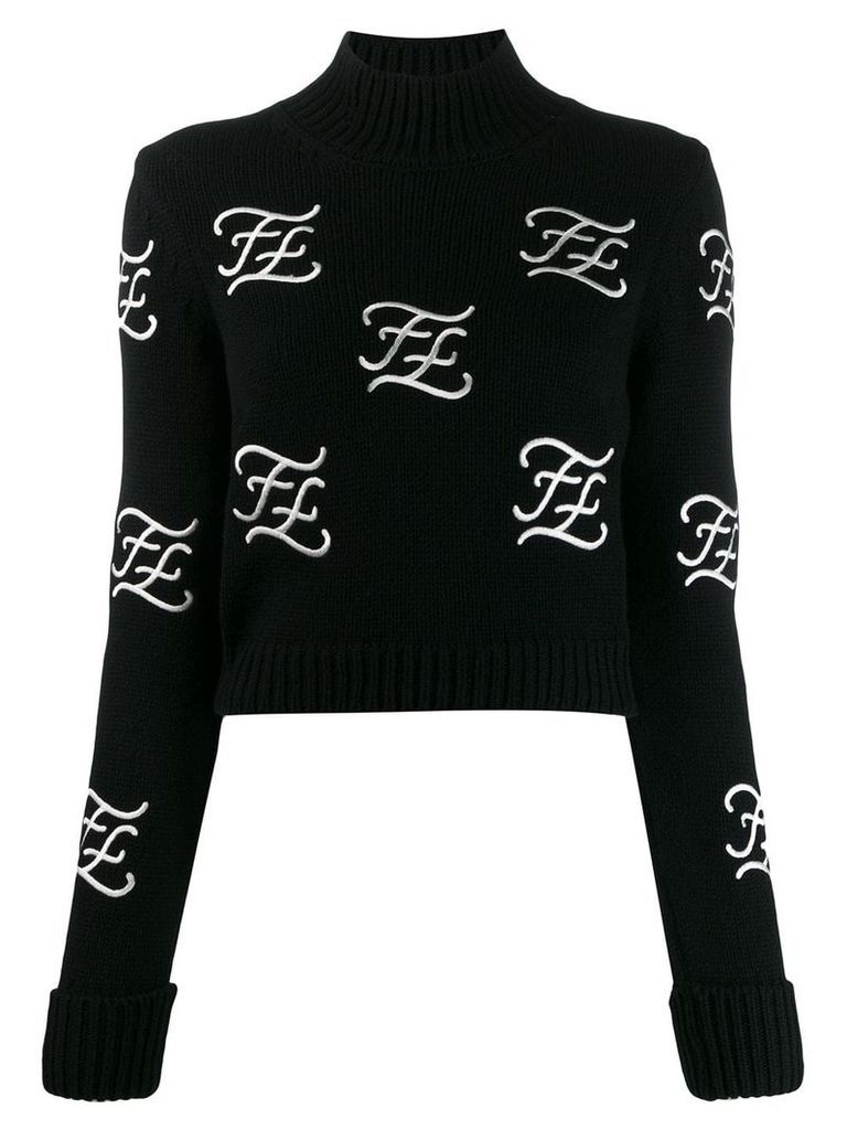 Fendi Karligraphy motif cropped jumper - Black