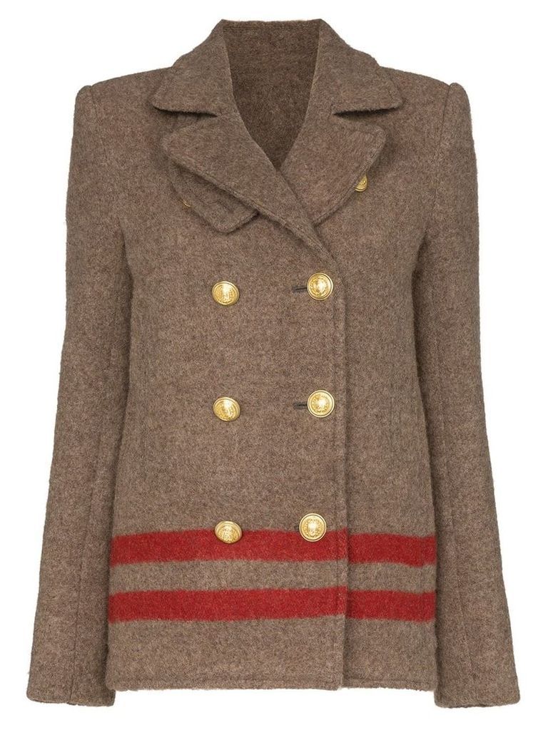 Paco Rabanne double-breasted striped military coat - Brown
