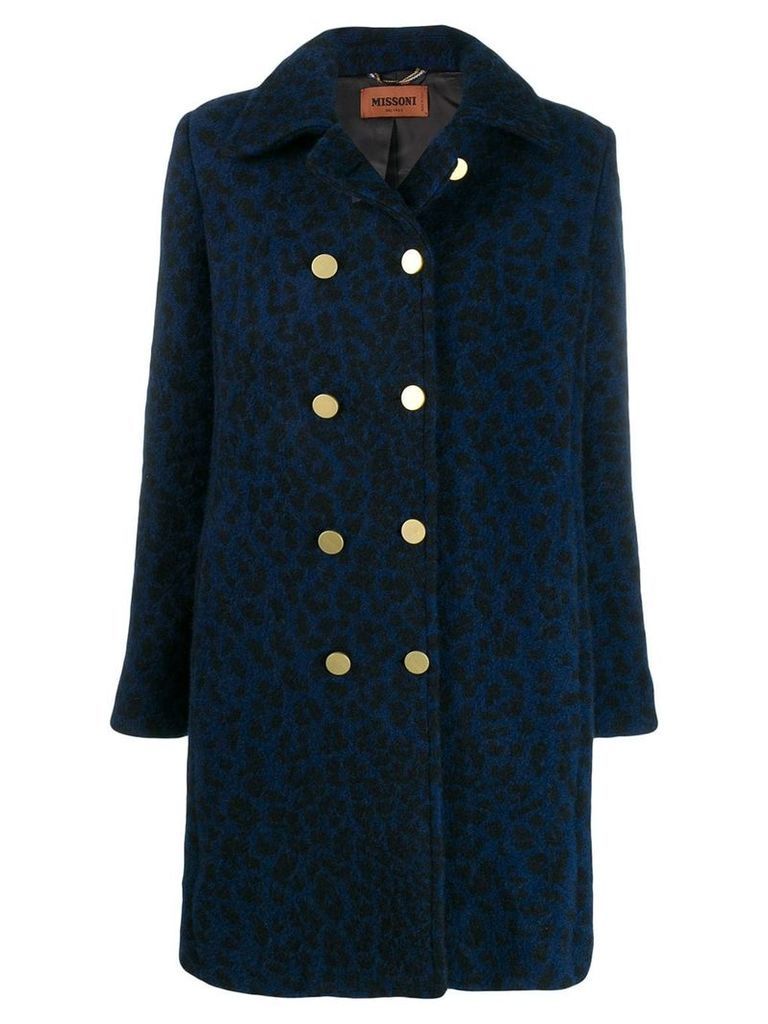 Missoni leopard print double breasted coat - Blue