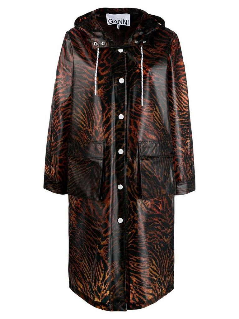 Ganni tiger print rain coat - Brown
