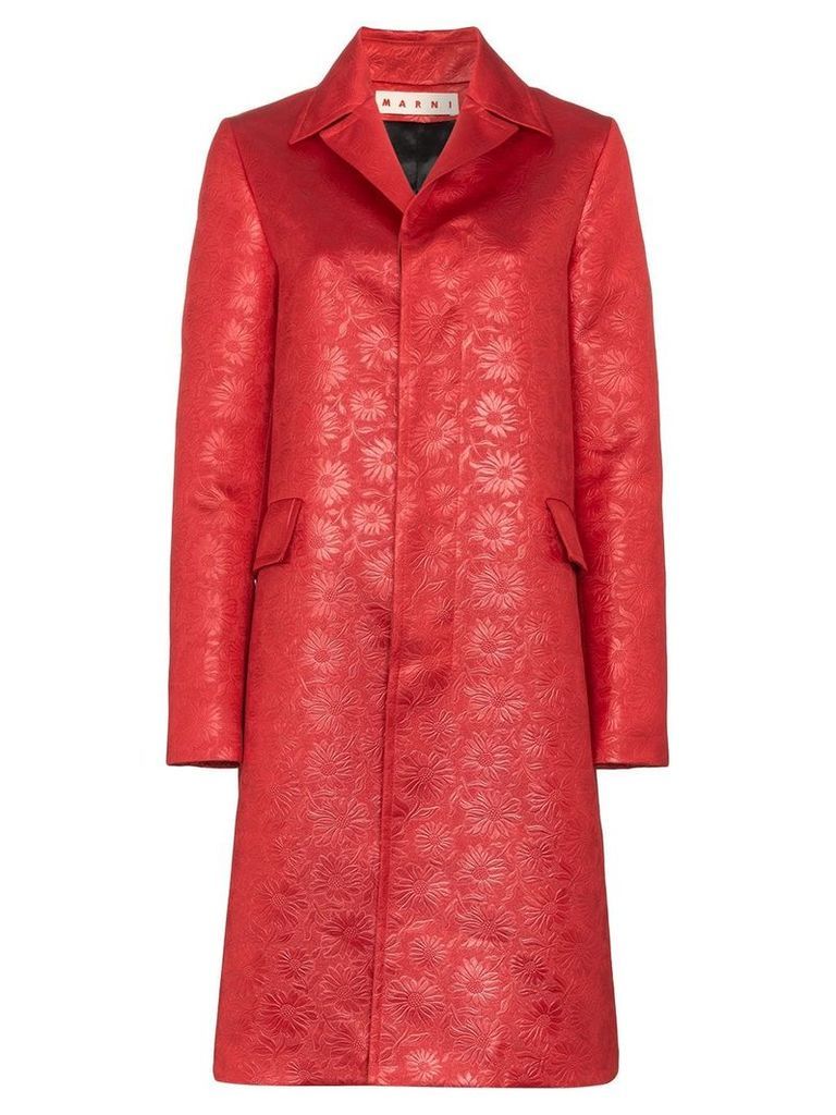 Marni floral embossed coat - Red