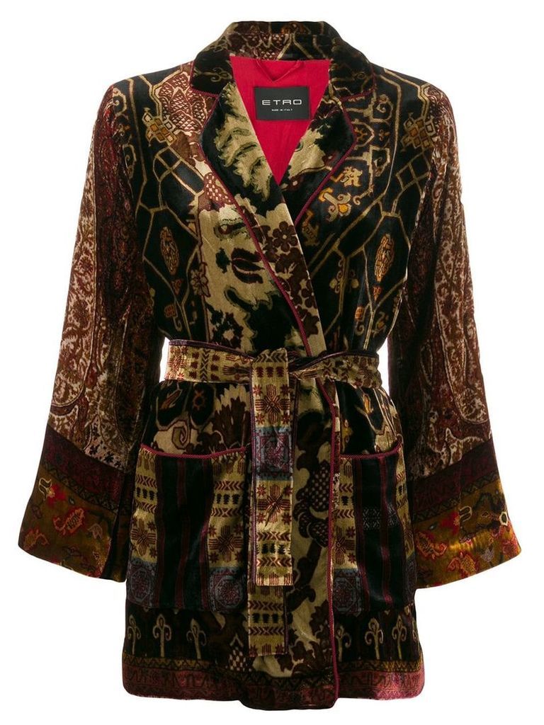 Etro velvet tie-waist blazer - Black