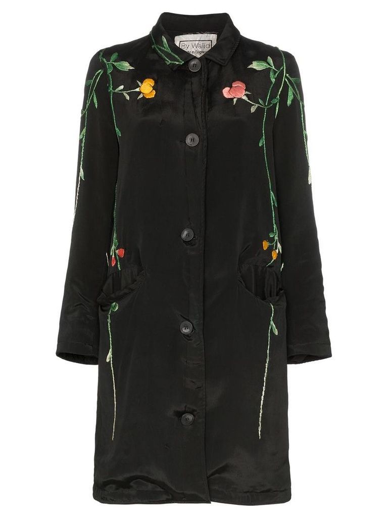 By Walid floral embroidered silk coat - Black