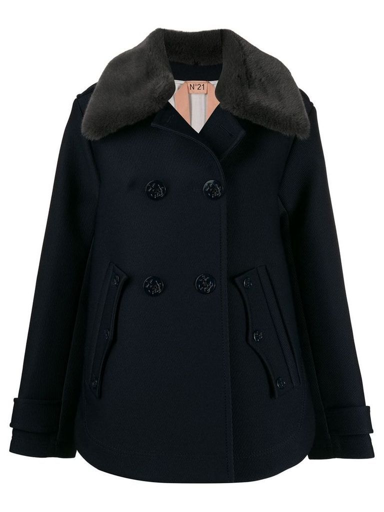 Nº21 faux fur collared coat - Blue