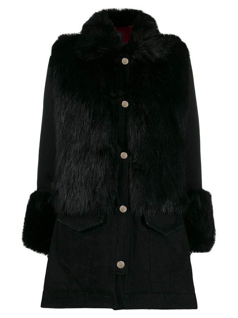 Pinko faux fur trim coat - Black
