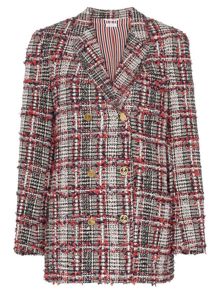 Thom Browne checked tweed double-breasted blazer - Blue