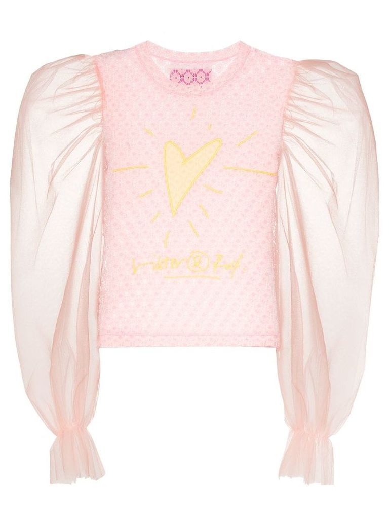 Viktor & Rolf heart-embroidered lace top - PINK