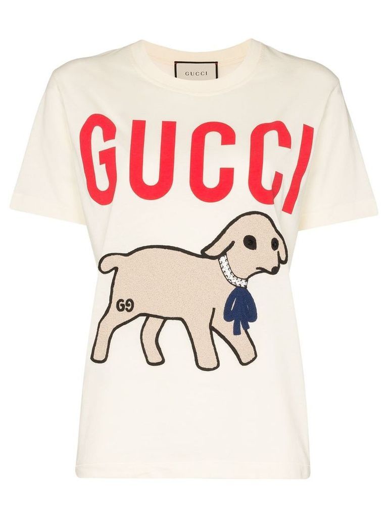Gucci lamb print logo T-shirt - Neutrals