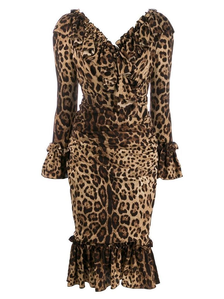 Dolce & Gabbana ruffle leopard print dress - Brown