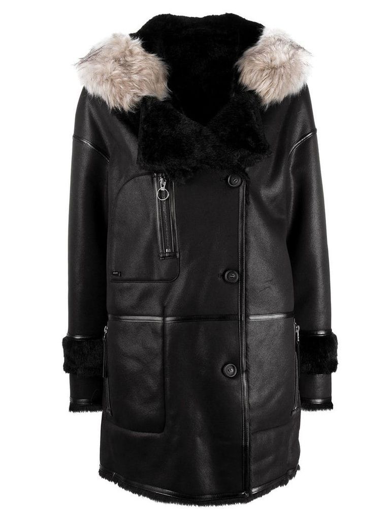 Urbancode fur hood trim coat - Black